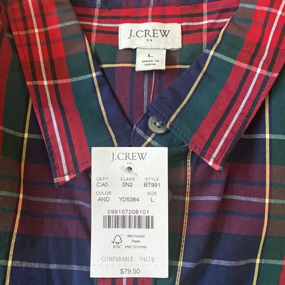 NWT J.Crew Factory, lightweight long sleeve button down shirt, Plaid, size Large - Picture 6 of 6